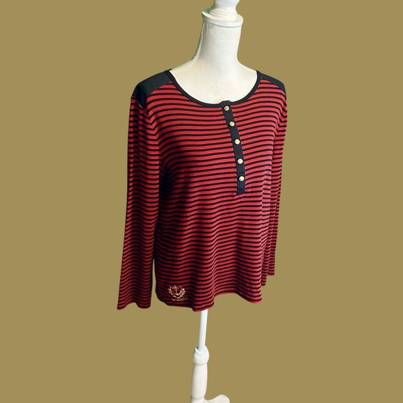 Lauren Ralph Lauren Vintage Red & Black Striped Cotton Button Detailed Shirt XL - Picture 12 of 12